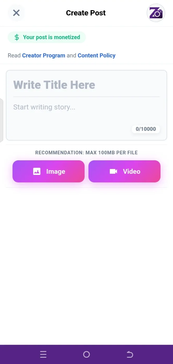 Create Post Screen