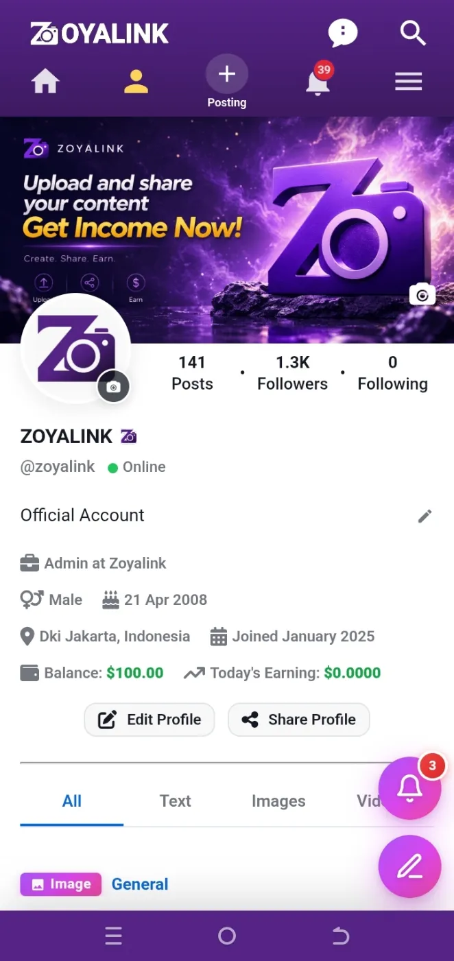Zoyalink Profile Screen